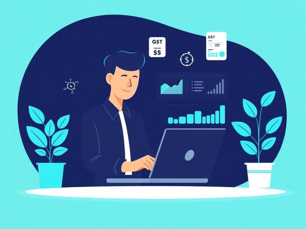 Small business owner using accounting software for GST and billing in India