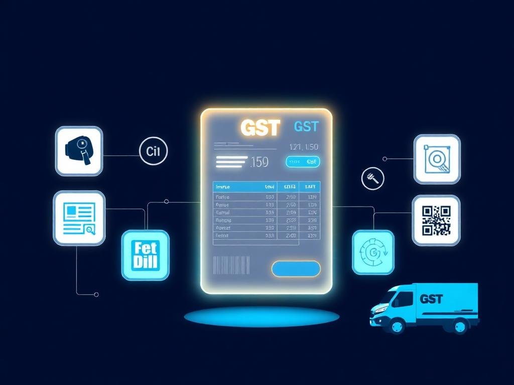 GST billing software showing invoice, e-way bill and tax calculation