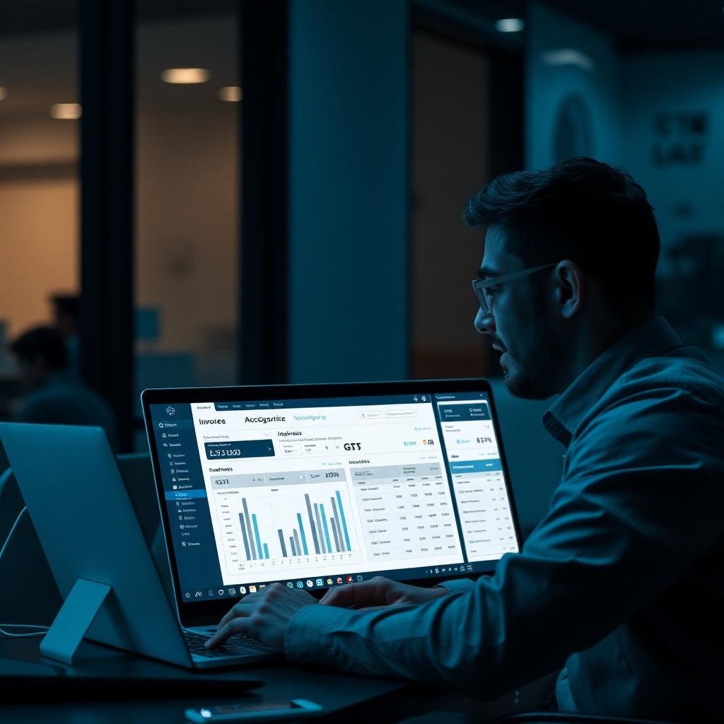 Business owner in Pune working on Busy on Cloud accounting software